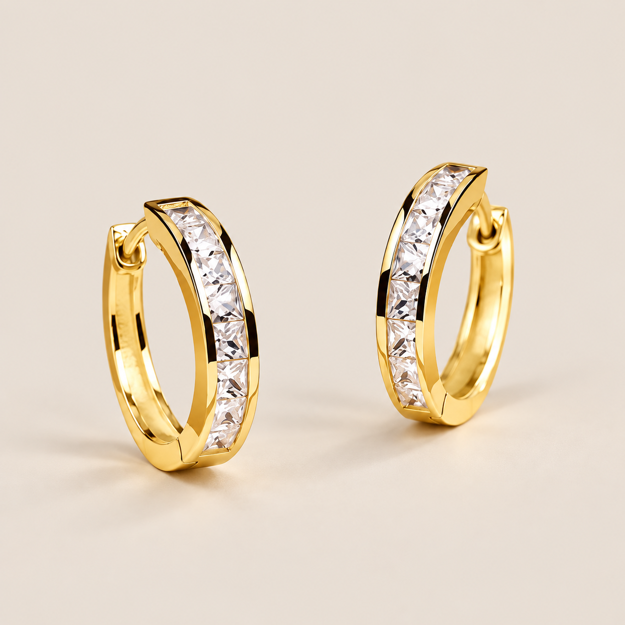 Gold Crystal Huggie Hoops