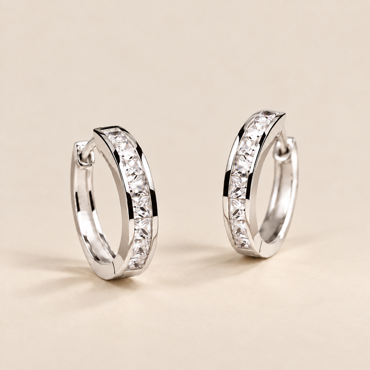 Silver Crystal Huggie Hoops
