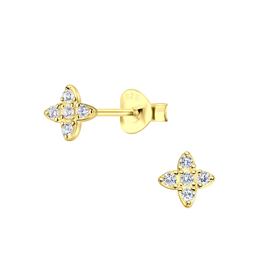 Gold Flower Cubic Zirconia Ear Studs