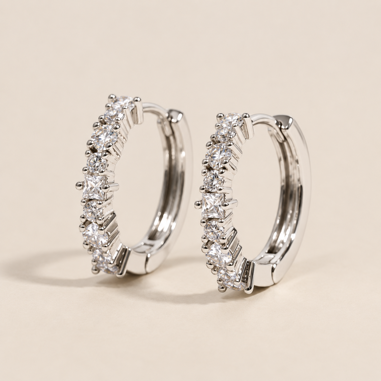 Silver Pavé Hoops
