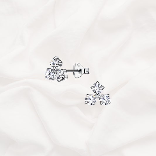 Three Stone Cubic Zirconia Studs
